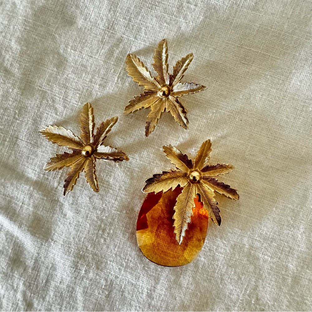 vintage 60s pineapple pendant brooch & earrings - Picture 2 of 8